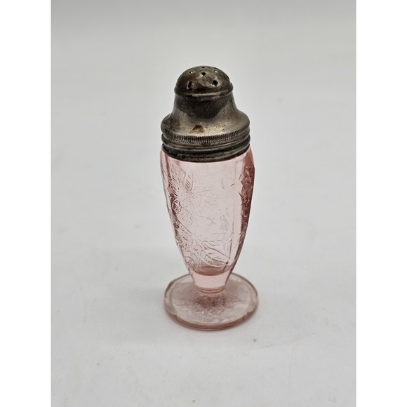 Pink Depression Glass Footed Salt/ Pepper‎ Shaker Jeanette Floral Poinsettia - Picture 1 of 15